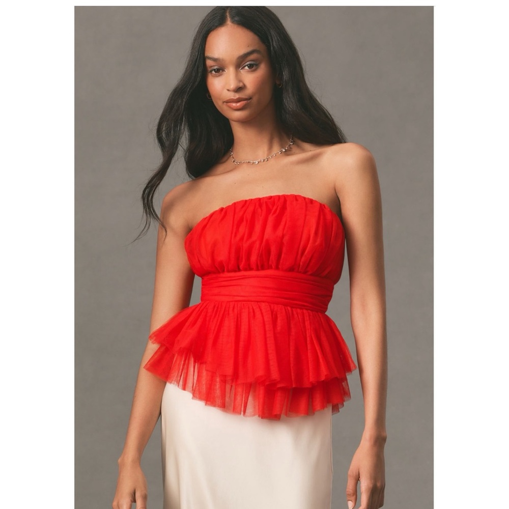 ANTHROPOLOGIE Flat Coquette Boho Tulle Red Tube Top M